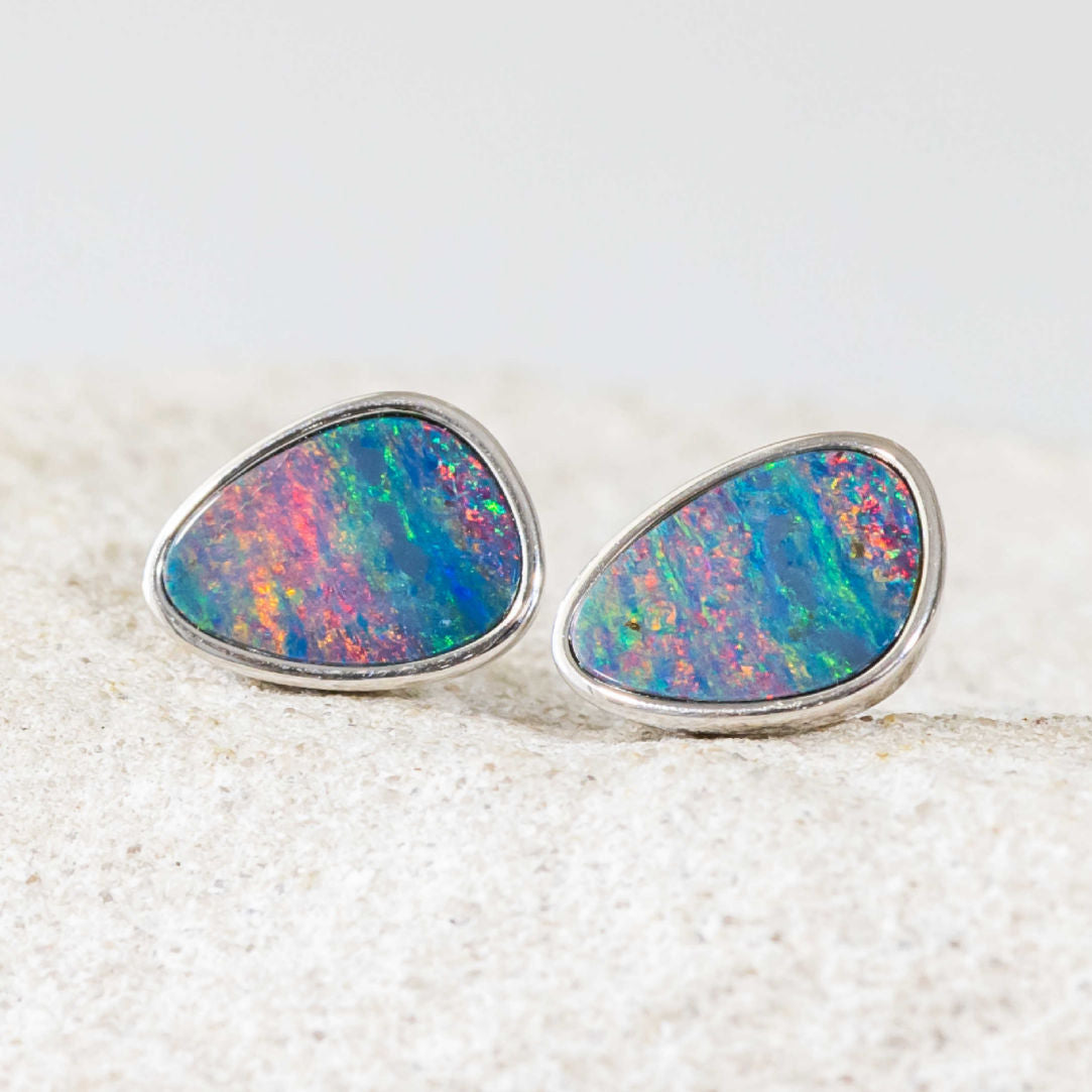 Earrings — Silver Triplet Opal - Black Star Opal