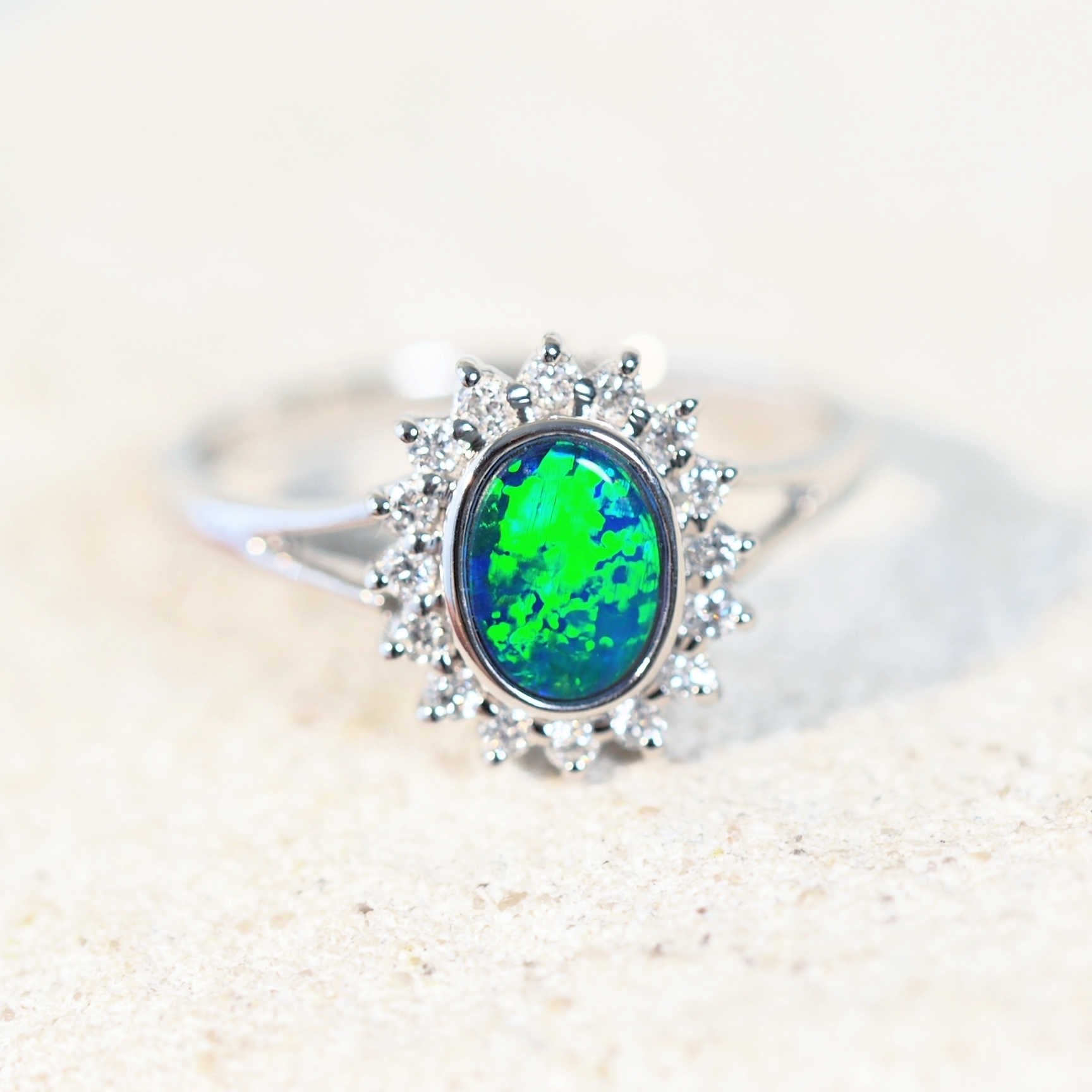 An opal and diamond engagement ring