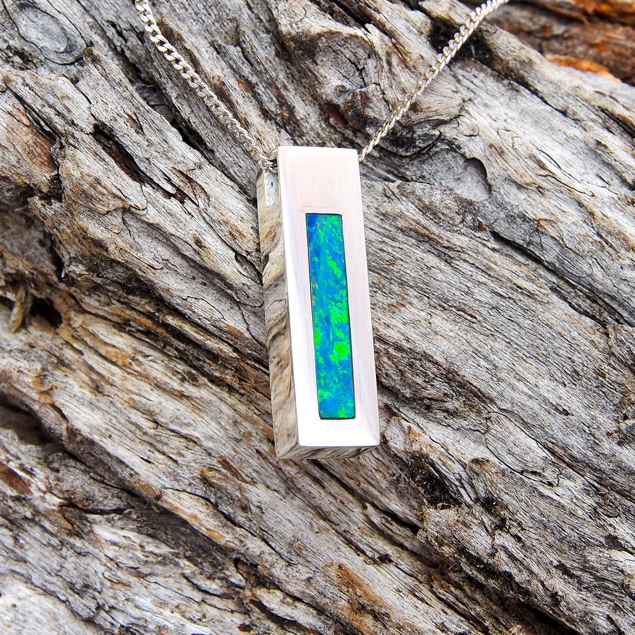 Pendants — Silver Doublet Opal Necklace - Black Star Opal