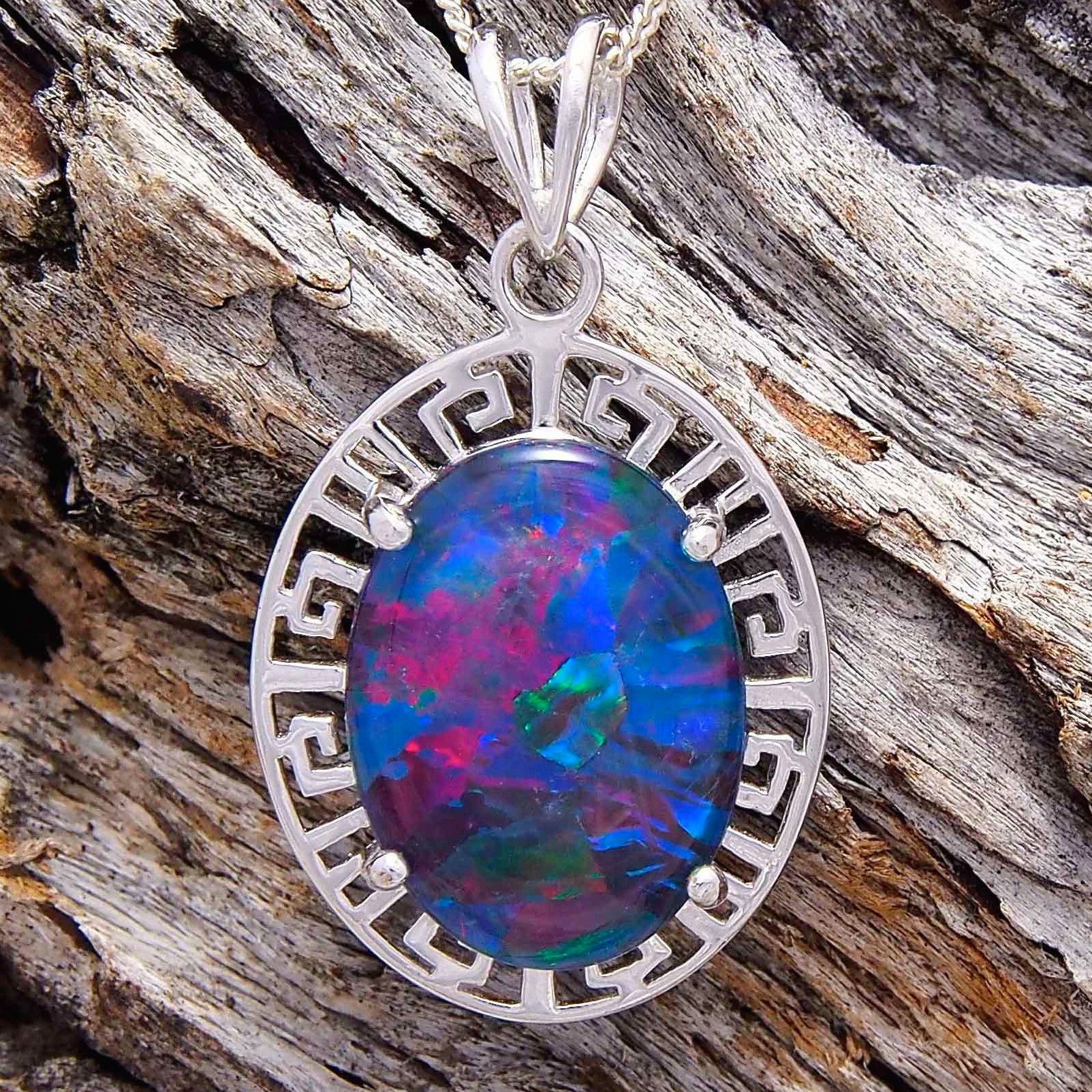 Pendants — Silver Triplet Opal Necklace - Black Star Opal