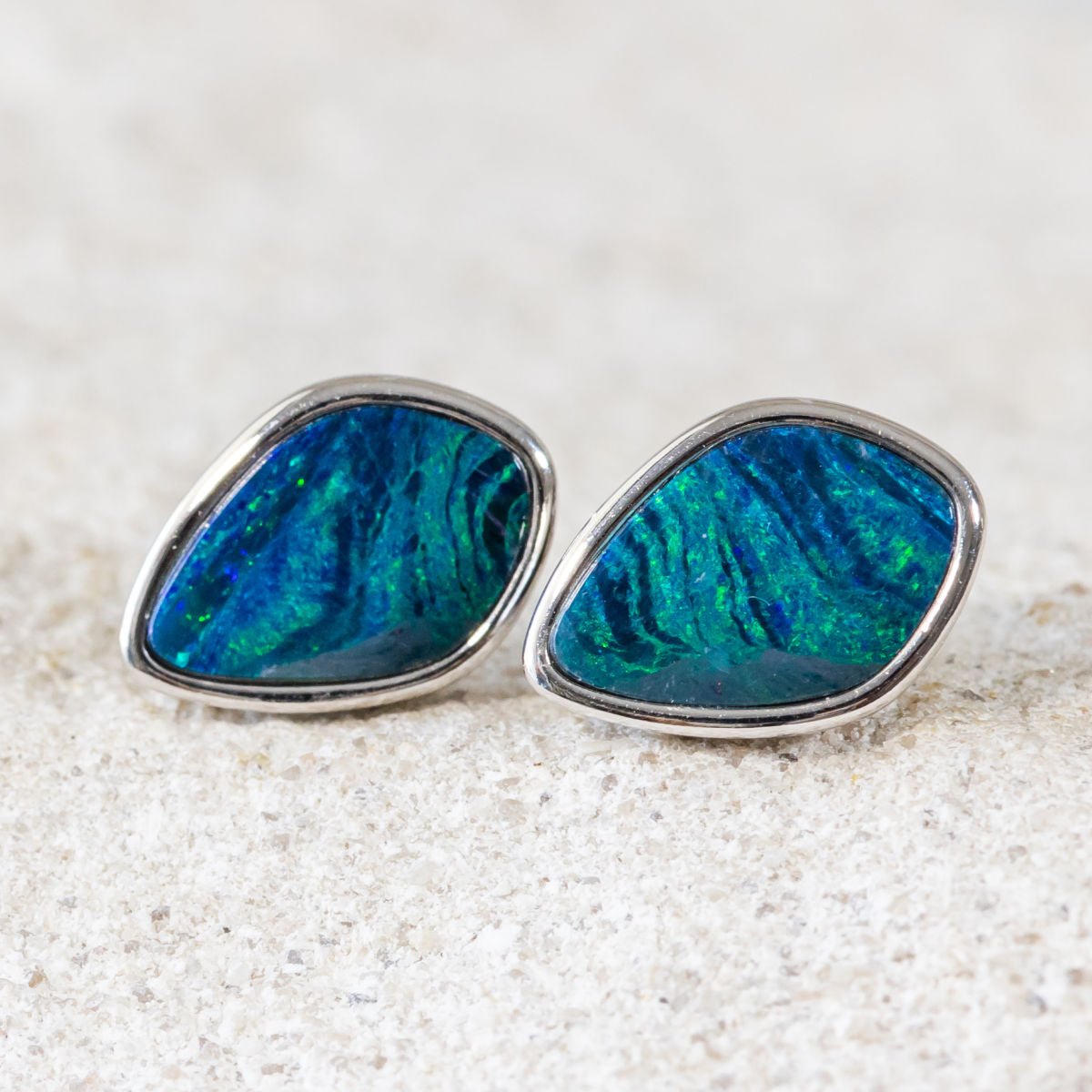 Silver Opal Earrings - Black Star Opal