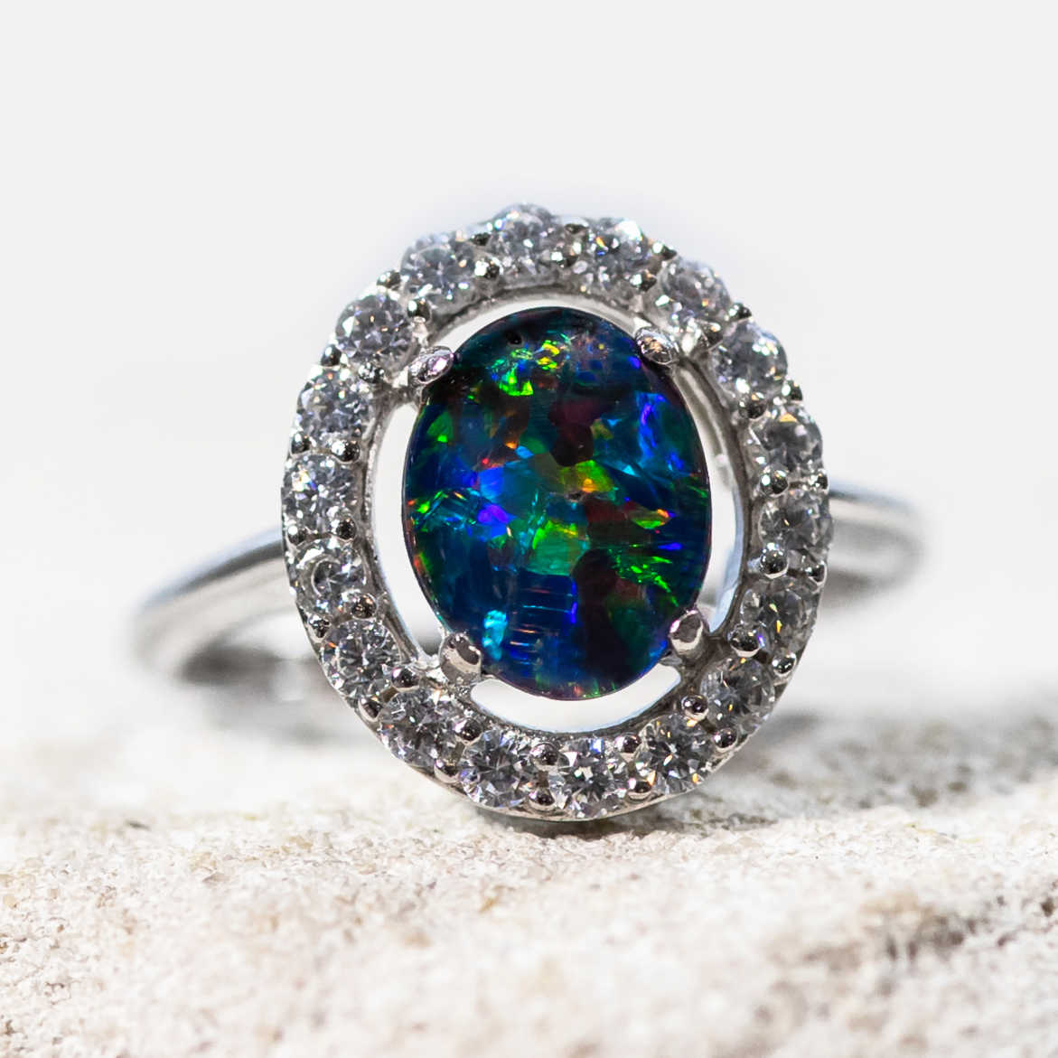 Silver Opal Ring - Black Star Opal