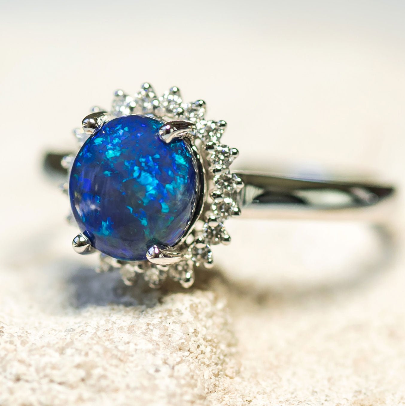White Gold Opal Ring - Black Star Opal