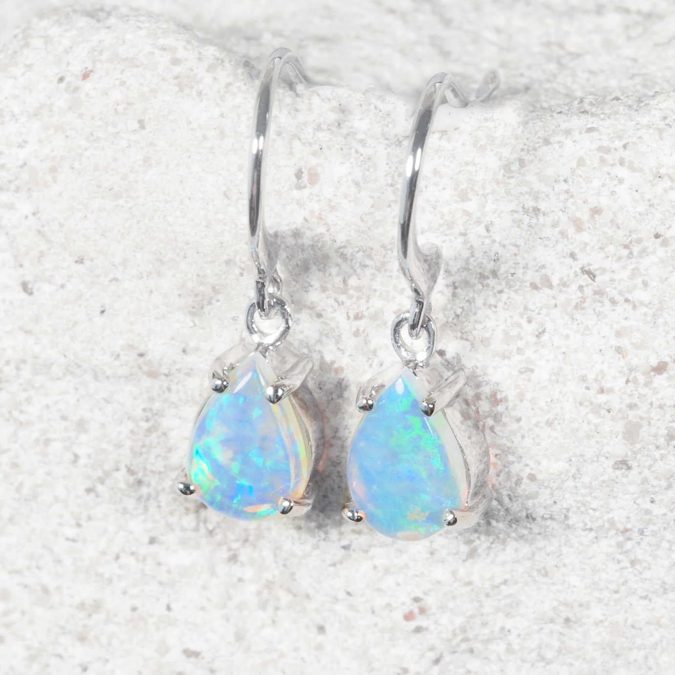 'Liana Blue' Crystal Opal Earrings 9ct White Gold