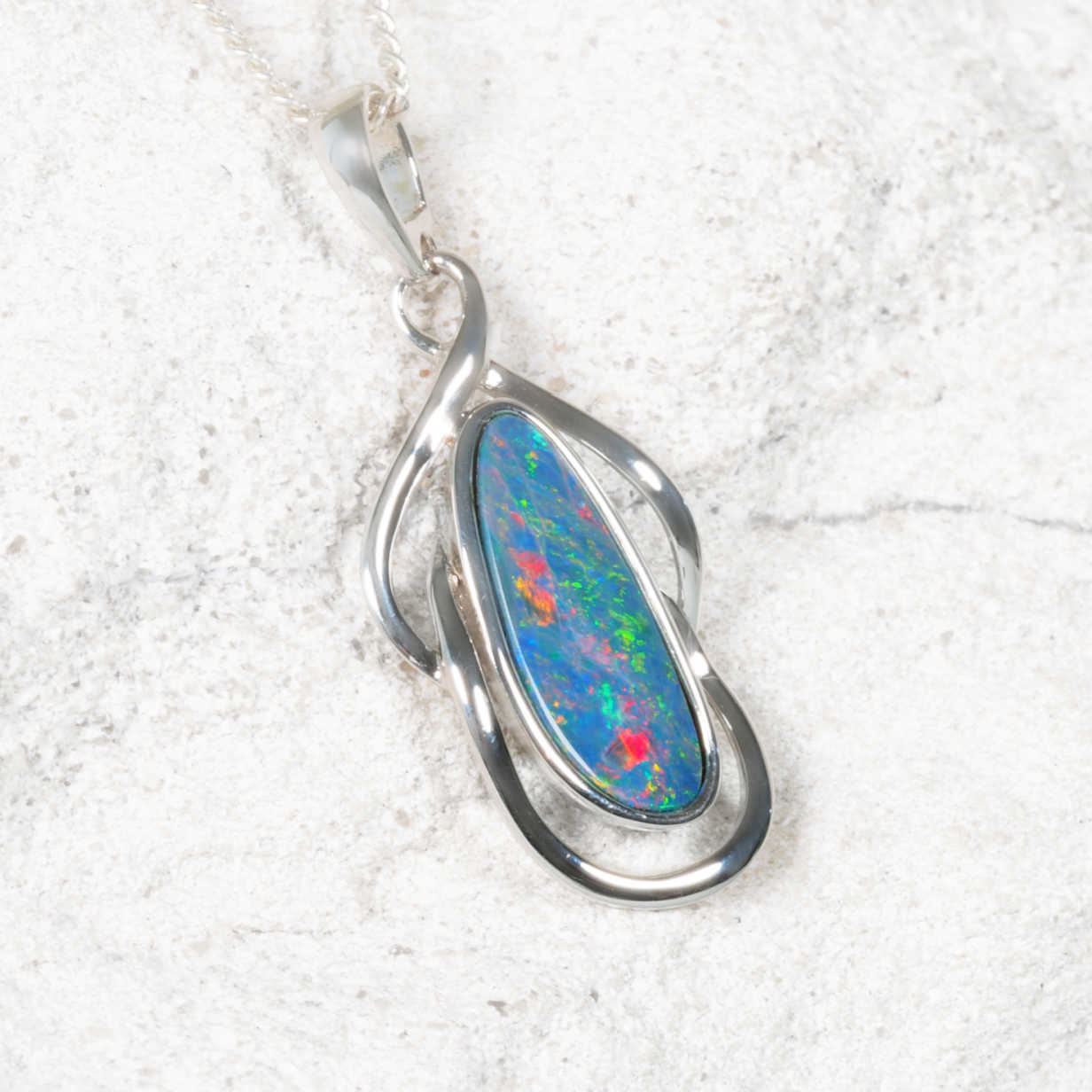 'Samira' Doublet Opal Pendant Silver