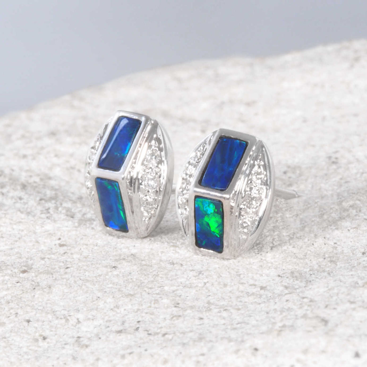 'Clarice' Doublet Opal Earrings 14ct White Gold