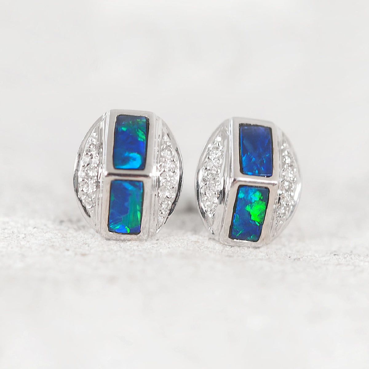 'Clarice' Doublet Opal Earrings 14ct White Gold