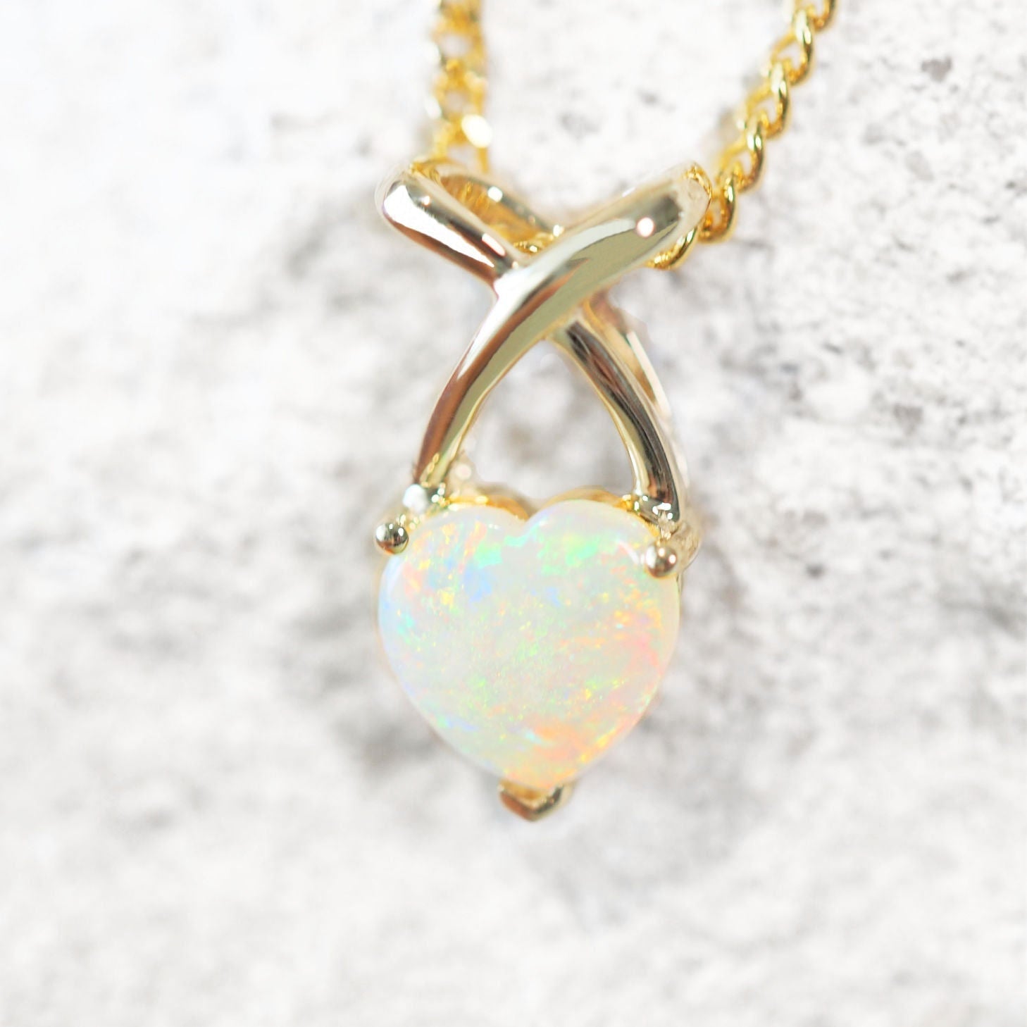 Authentic Heart shaped Australian white opal 9ct gold opal pendant