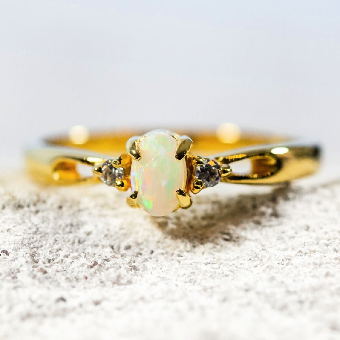 australian solid opal ring set in gold plated silver 'kari'