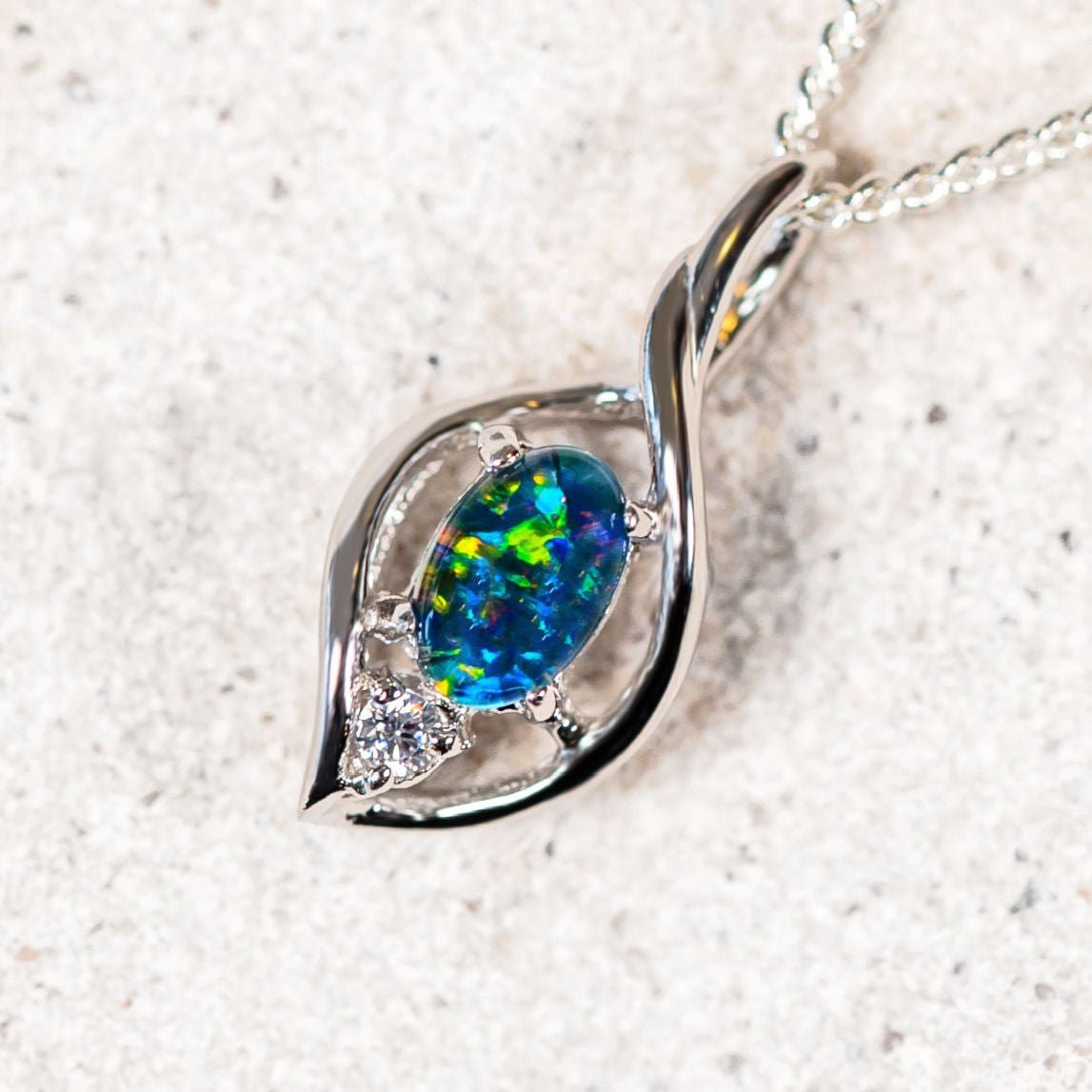 opal silver pendant
