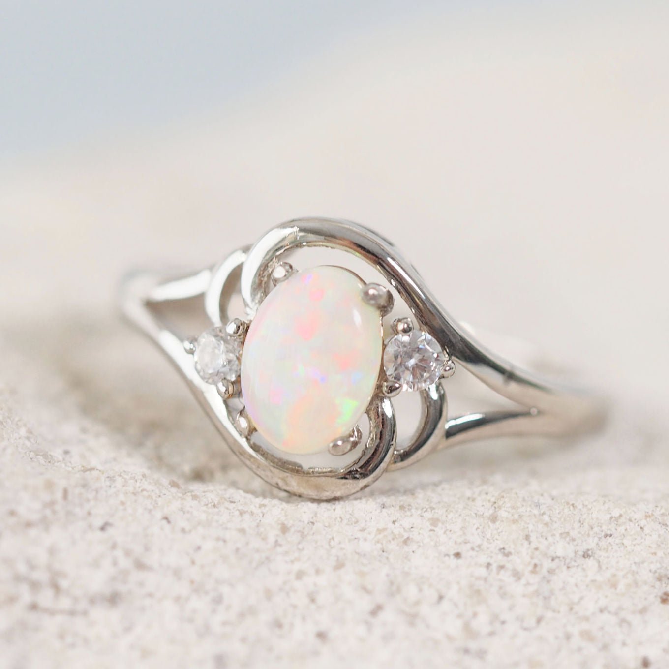'Alenka' White Opal Ring Silver - Main Image