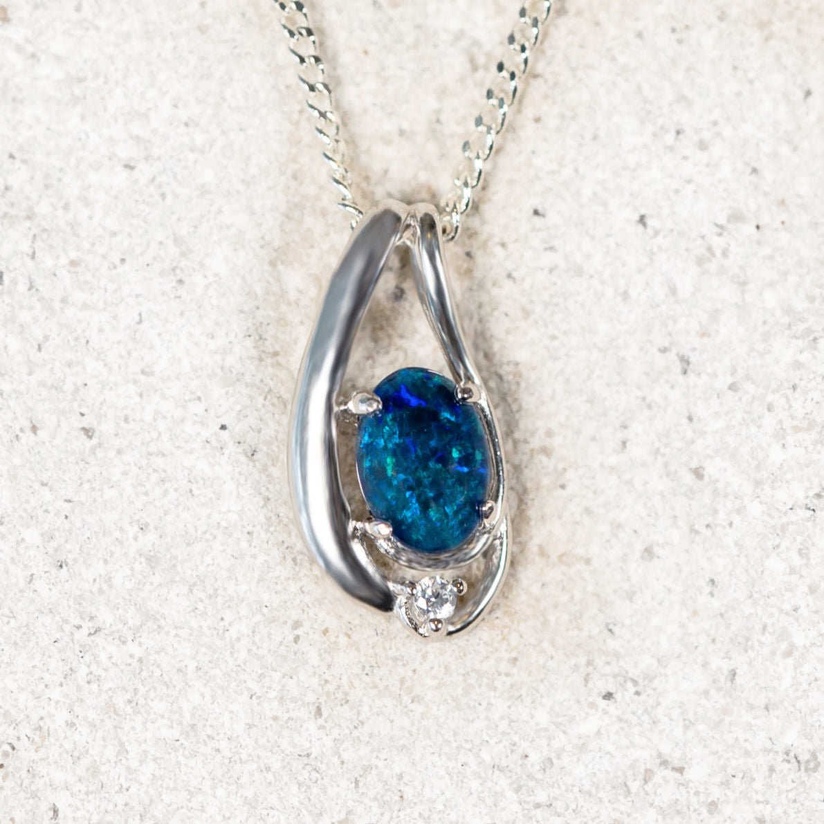blue opal pendant in silver