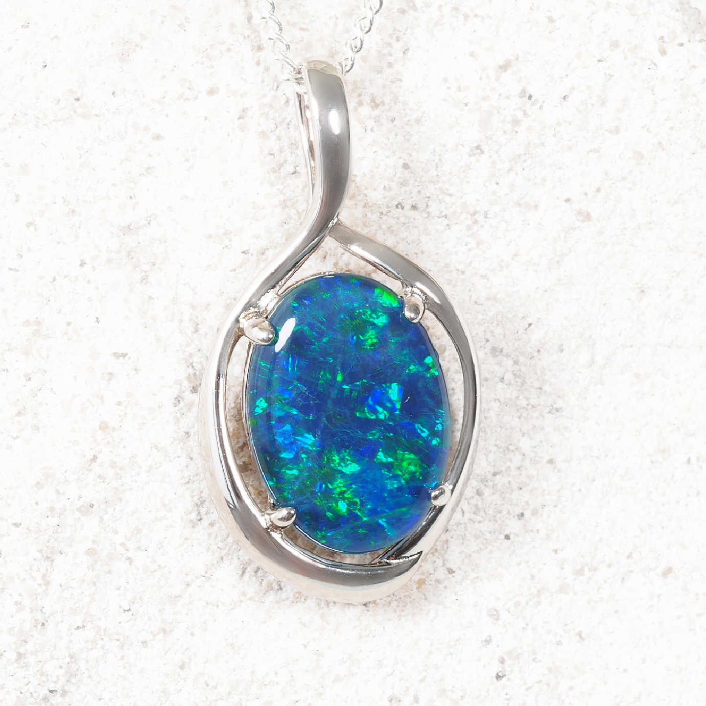 'Alika' sterling silver opal pendant with large blue-green Australian opal