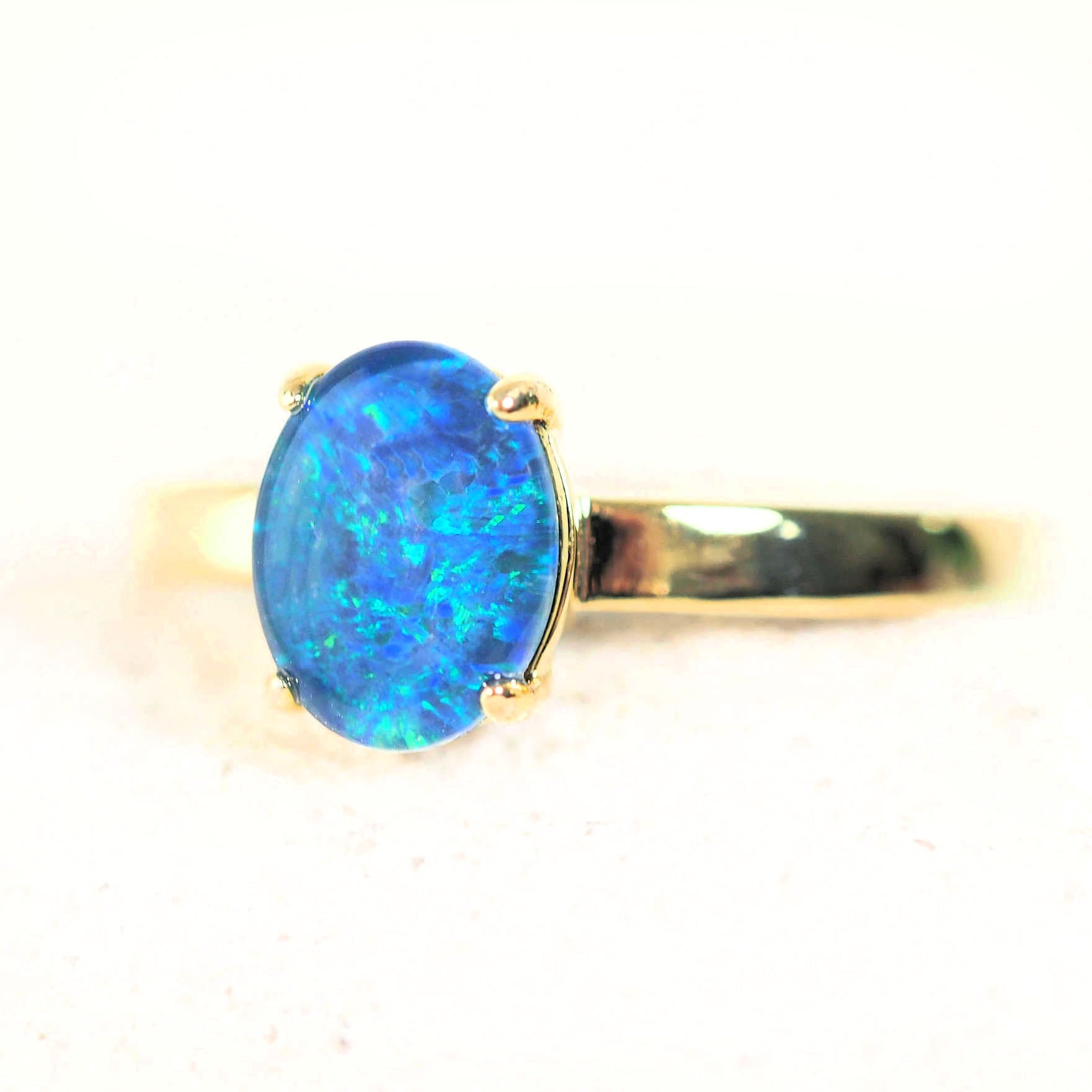 'Alina Midi Blue' Gold Plated Silver Triplet Opal Ring
