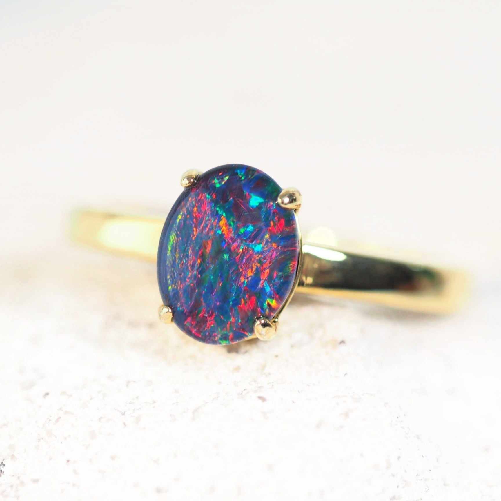 triplet opal ring gold plated silver
