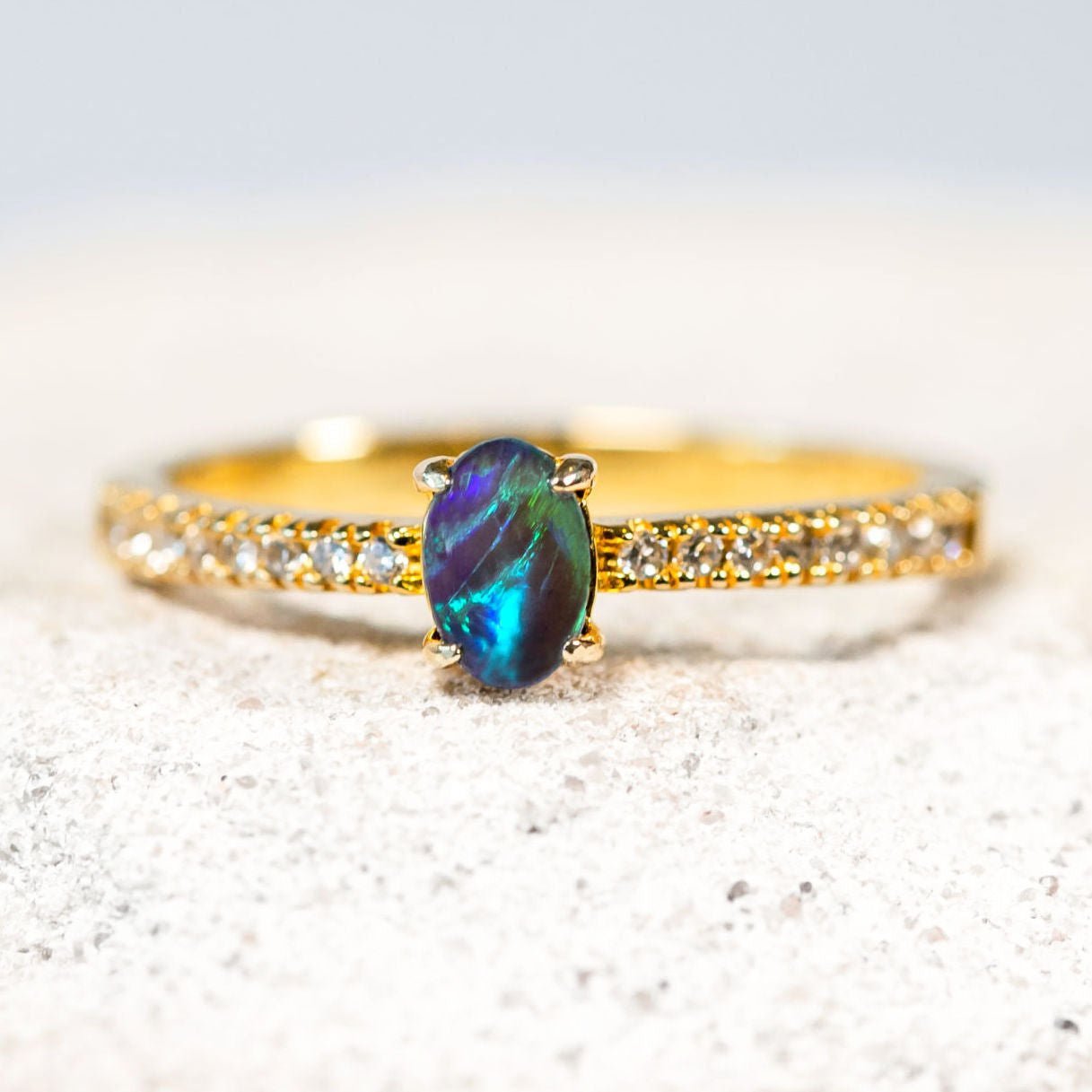 gold plated silver opal ring