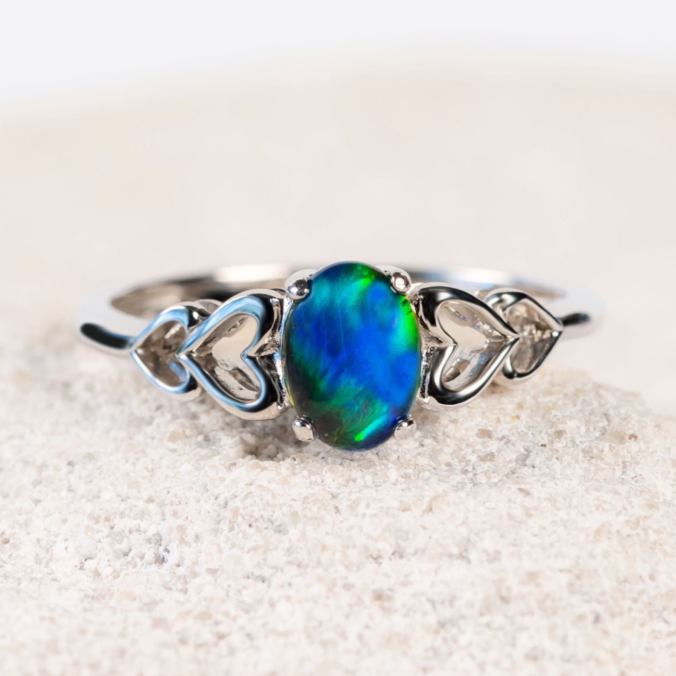 'Amore Blue' Triplet Opal Ring Silver