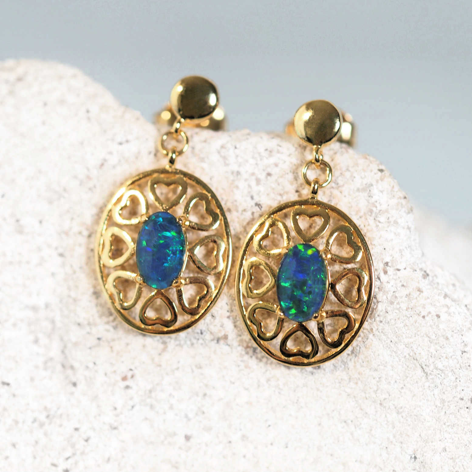 gold plated silver opal earrings heart