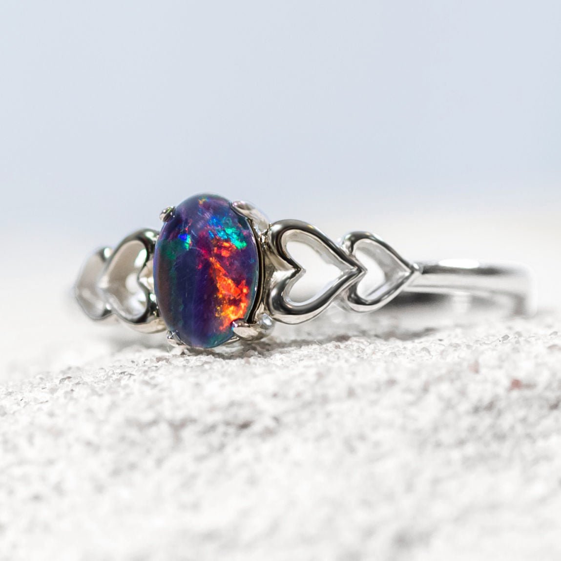 heart design colourful opal ring