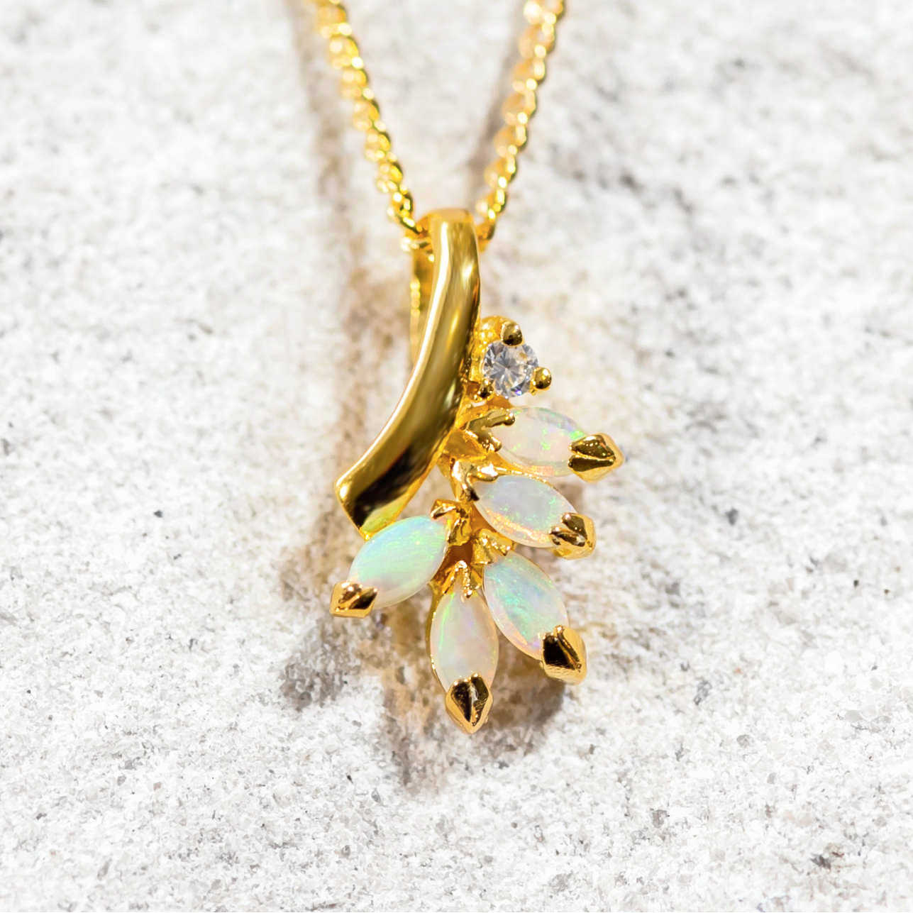 marquise crystal opal pendant set in gold plated silver