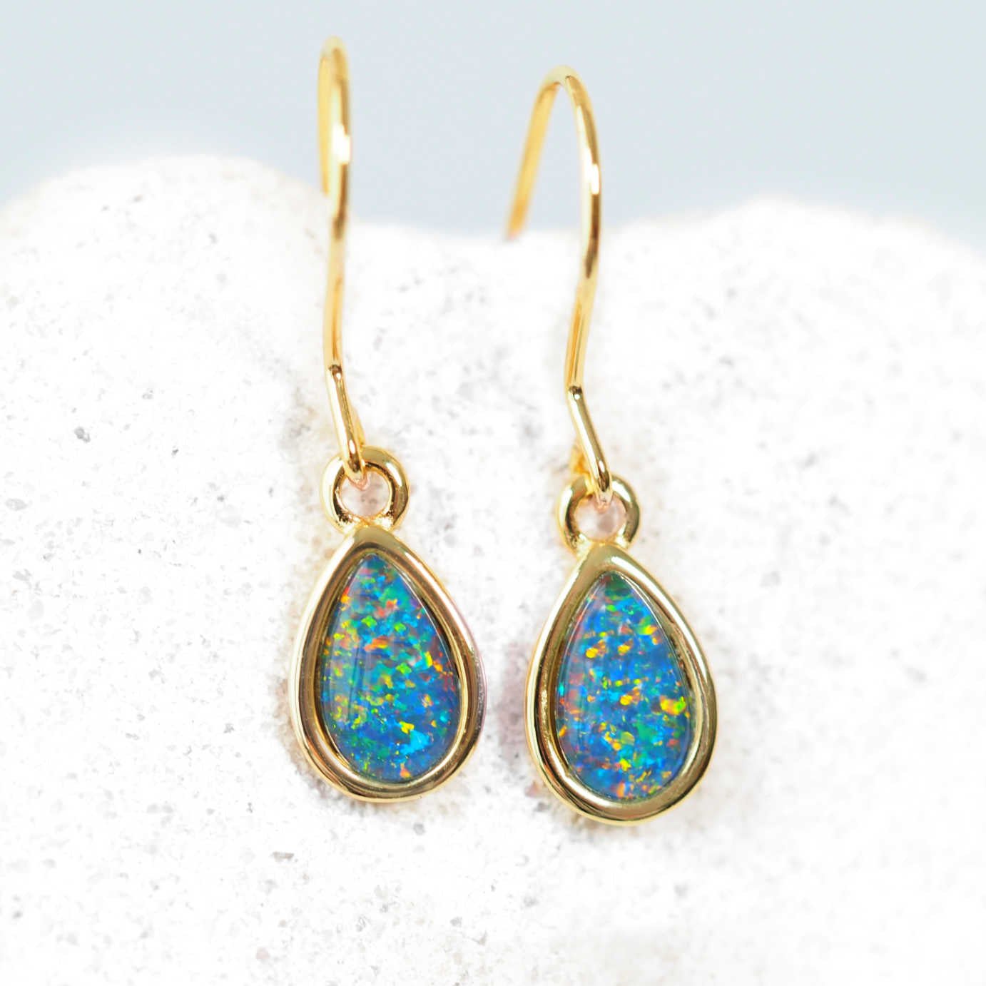 colourful opal earrings set in gold plated silver