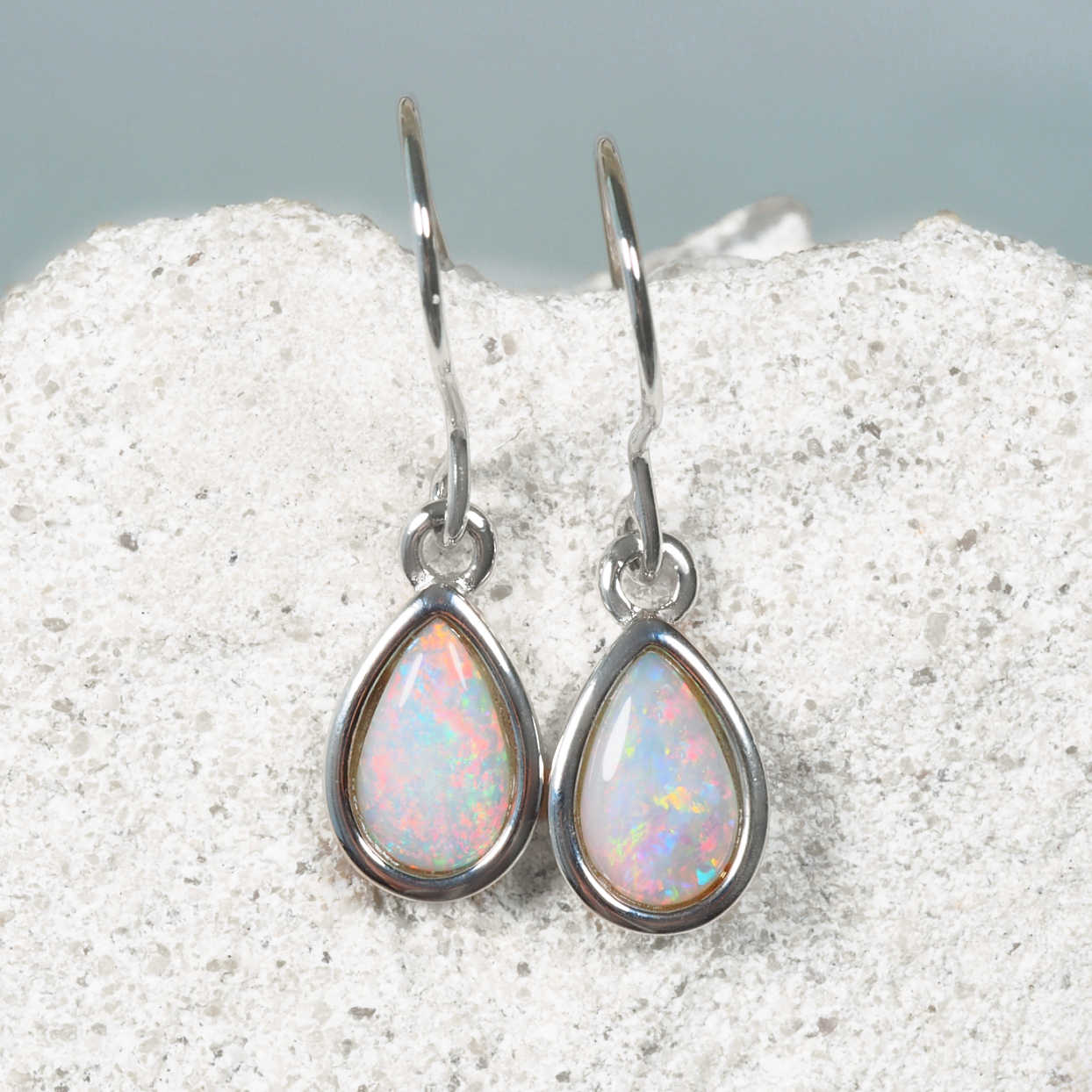 'Avah' White Opal Earrings Silver