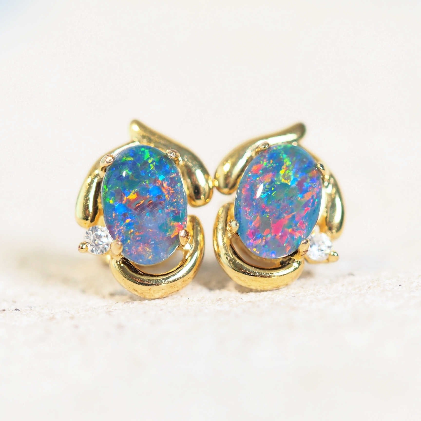 australian opal earrings in gold plated silver