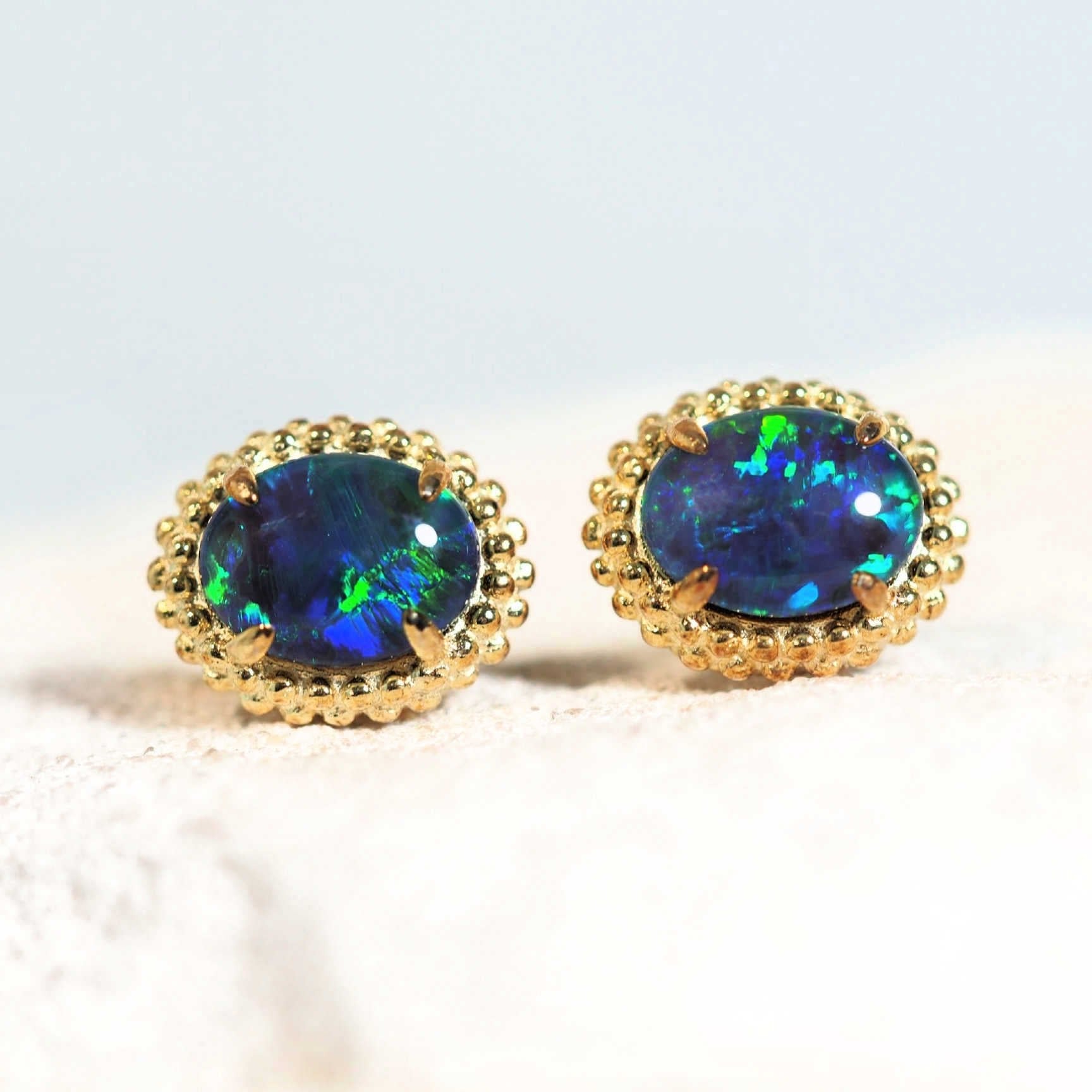 australian opal earrings set in gold plated silver