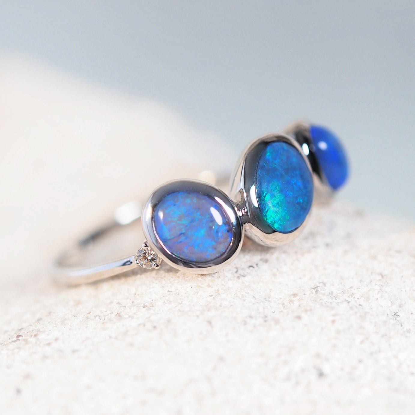 'Calina' Semi-Black Opal Ring 14ct White Gold
