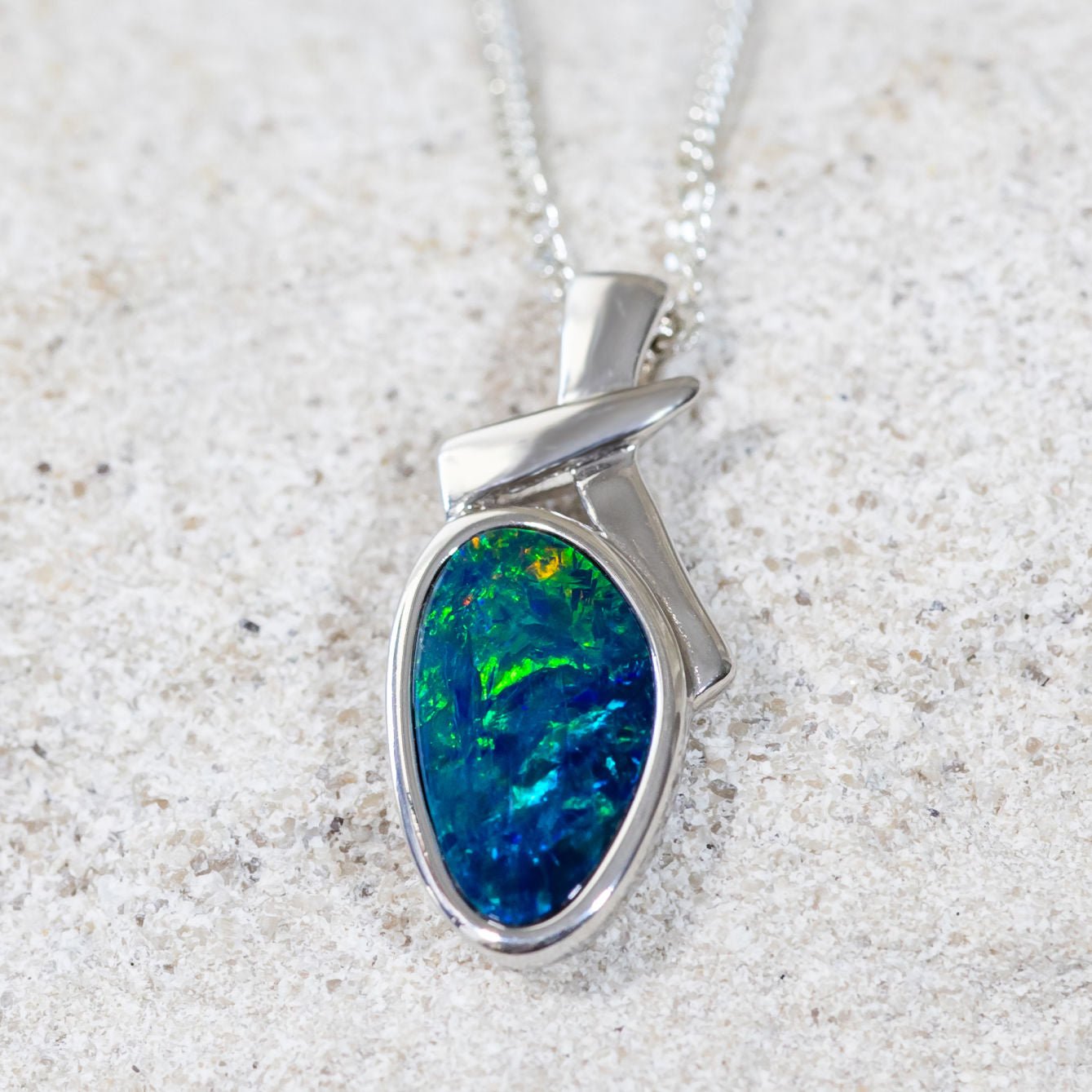 silver doublet opal pendant