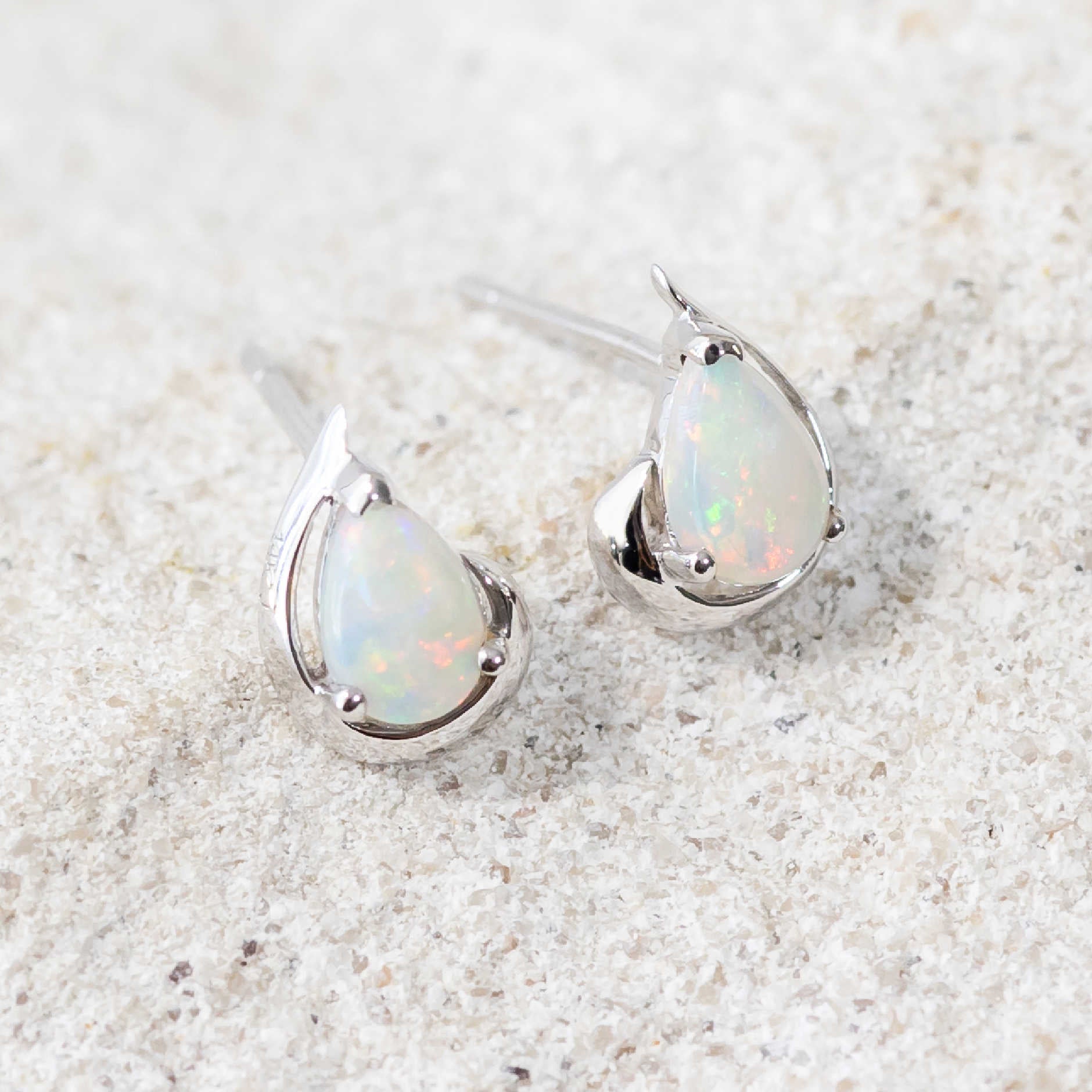 White Gold Australian Crystal Opal Earrings