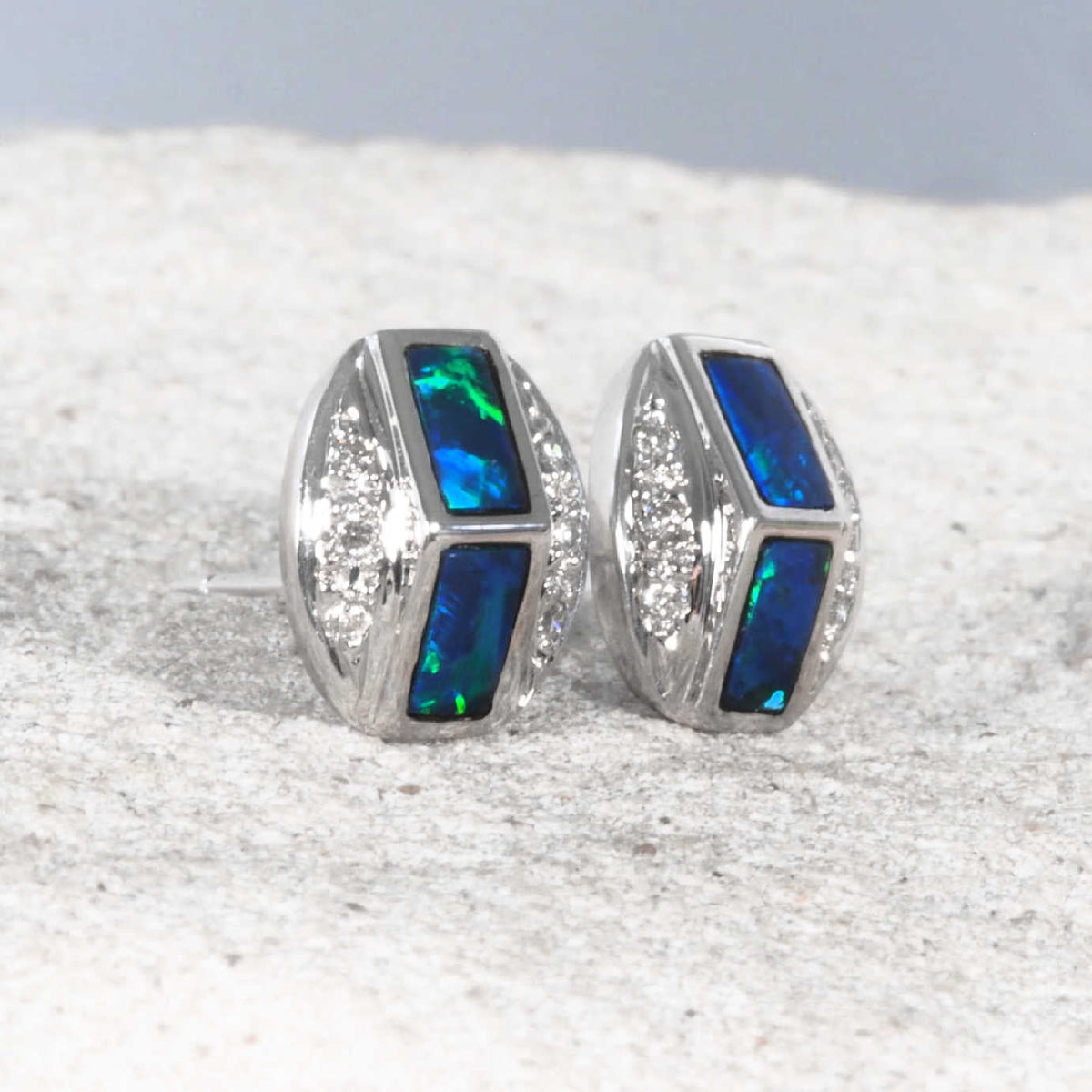 'Clarice' Doublet Opal Earrings 14ct White Gold
