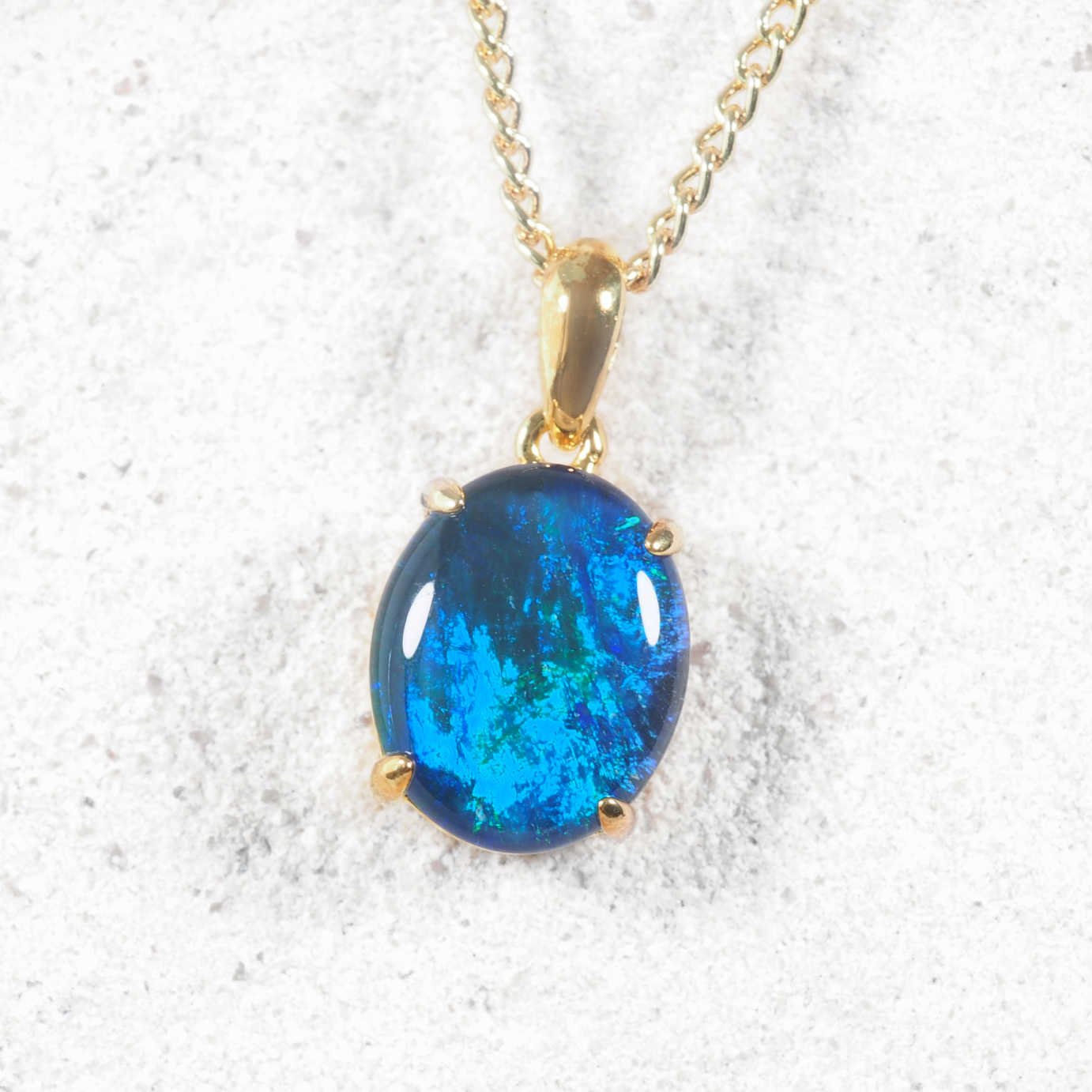 'Classic Grande Blue' Triplet Opal Pendant Gold Plated Silver