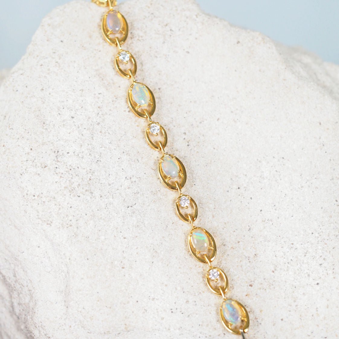 green crystal opal bracelet in gold plated silver