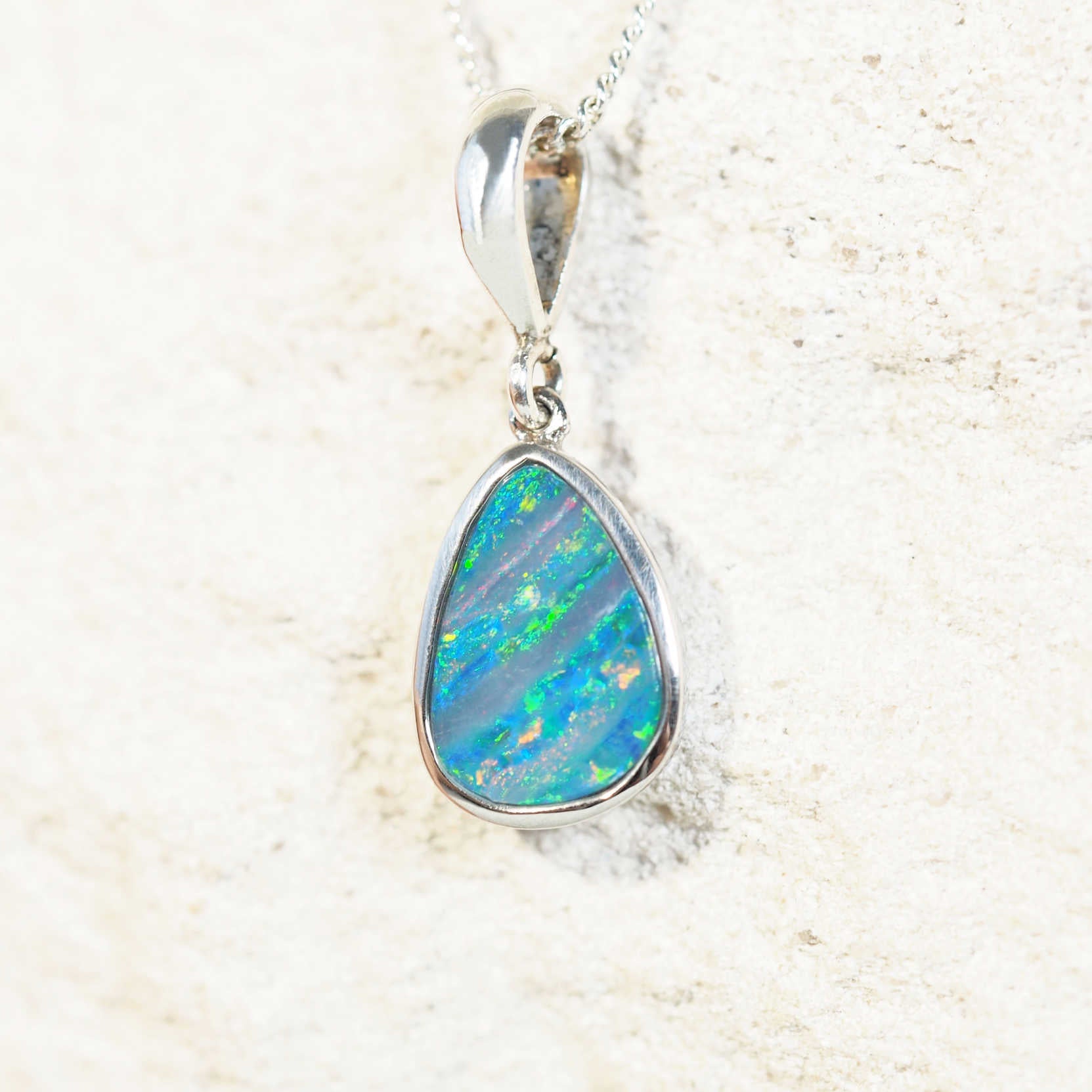 blue and pink opal necklace