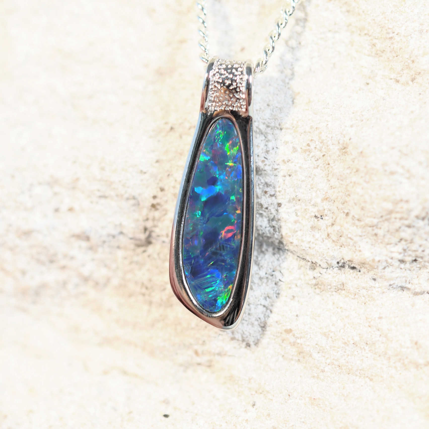 blue opal pendant silver