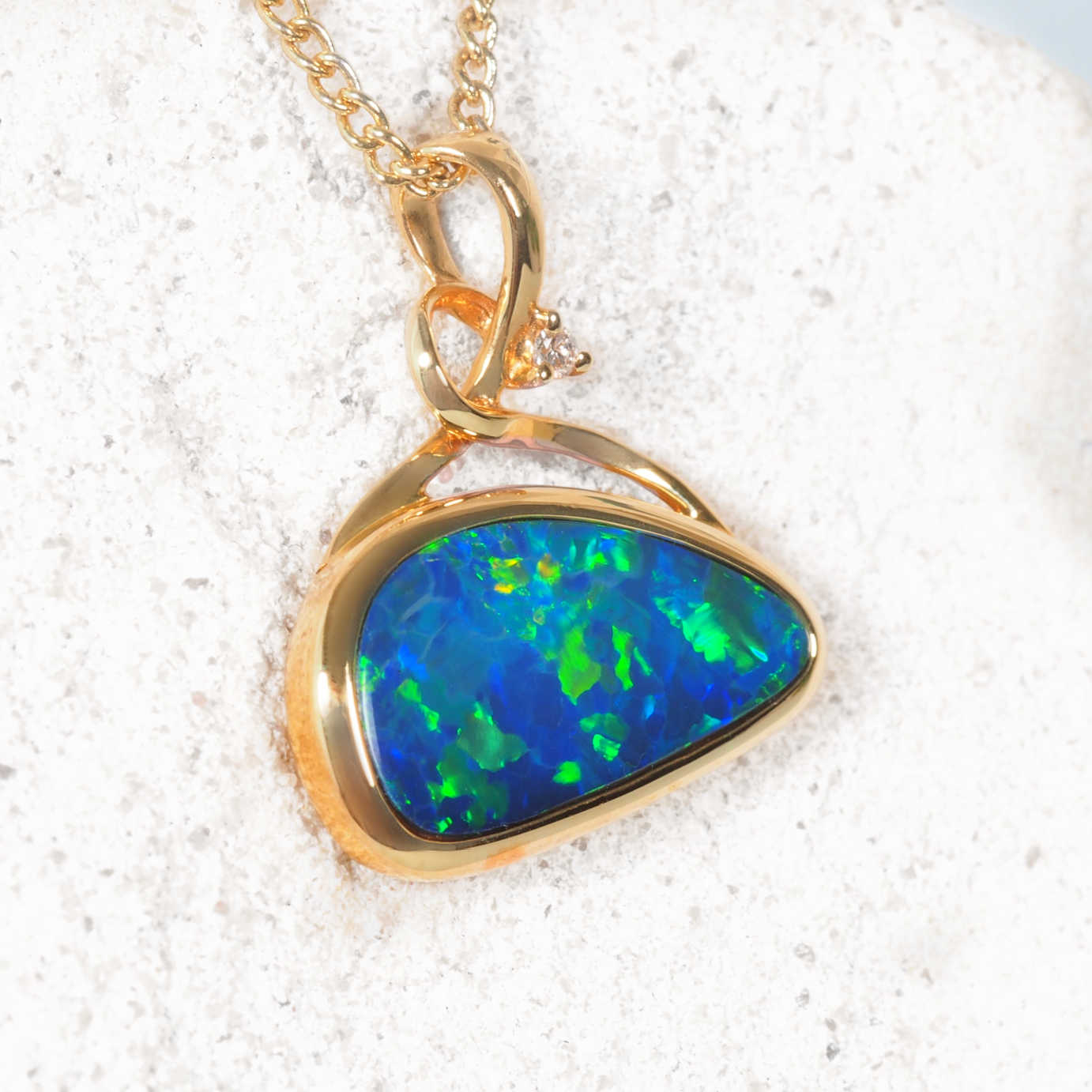 Unique opal jewellery piece featuring vibrant opal and white diamond