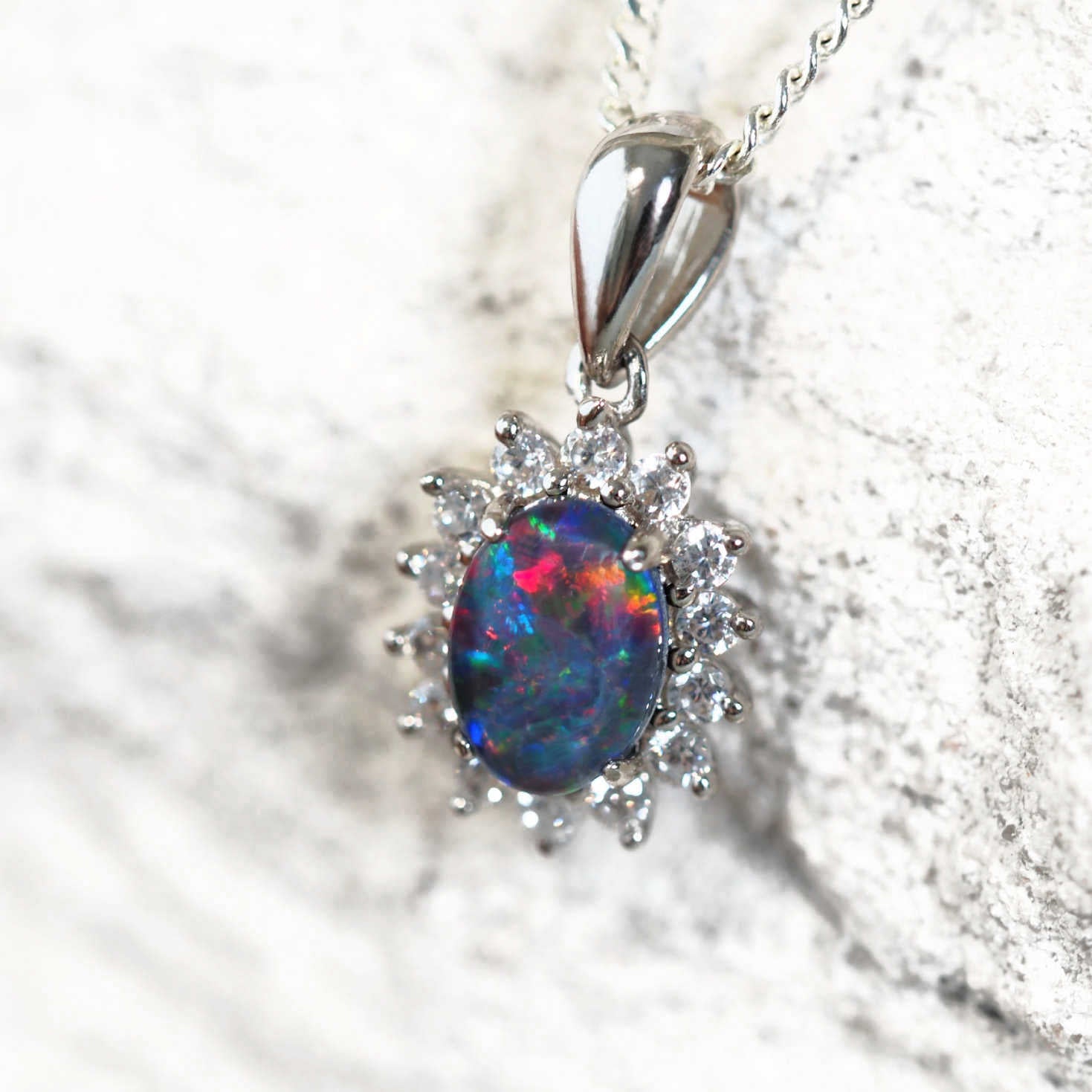 colourful glamorous opal pendant set in silver