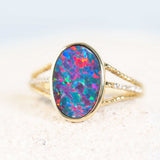 australian opal ring set in 14ct yellow gold with diamonds