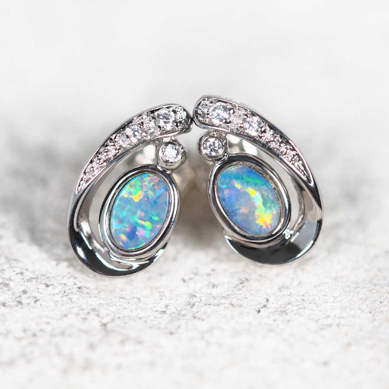 opal and diamante earrings in sterling silver