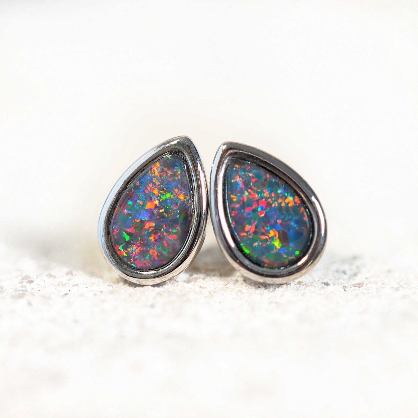 teardrop shaped opal earrings