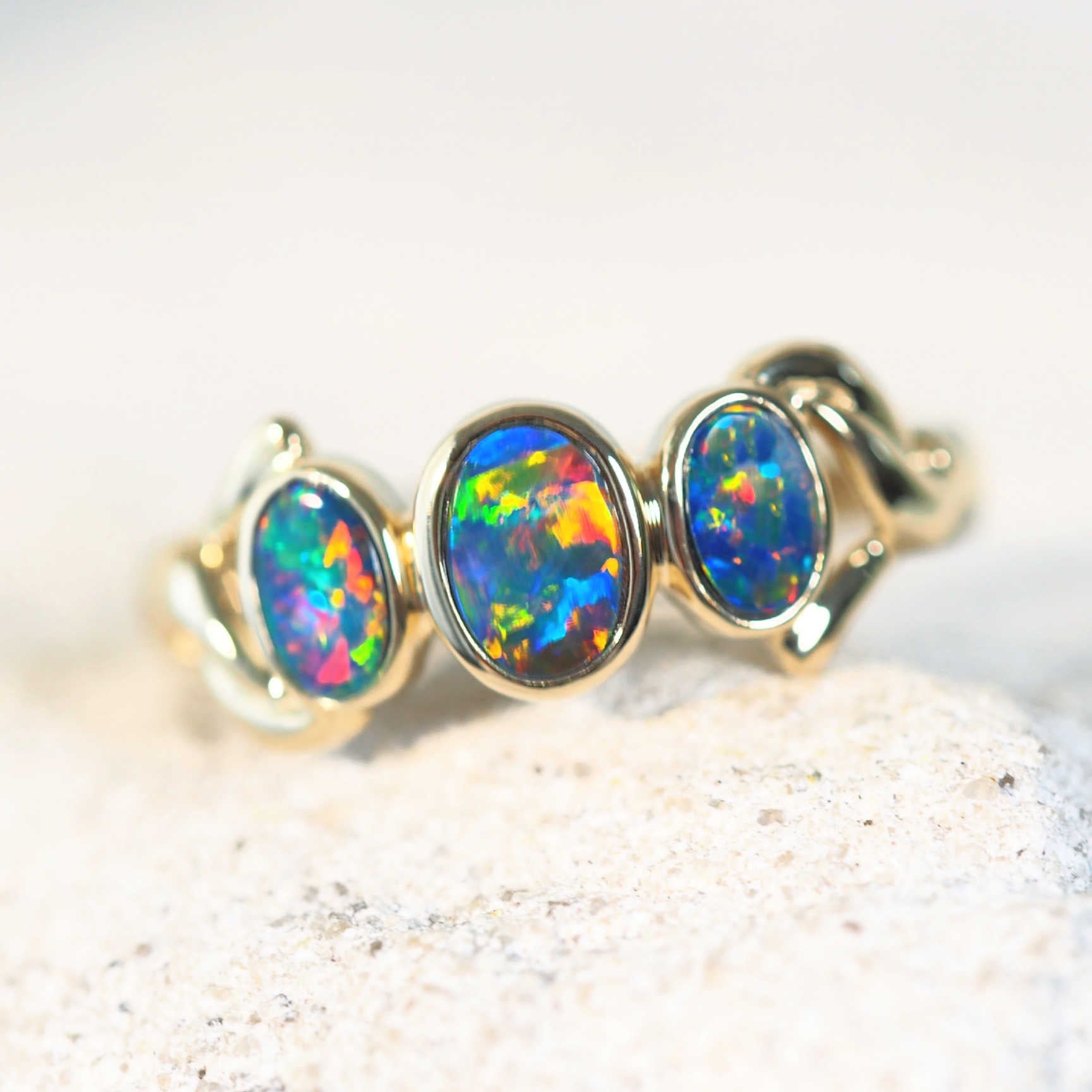 Emi' Australian Opal Ring 14ct Gold Black Star Opal