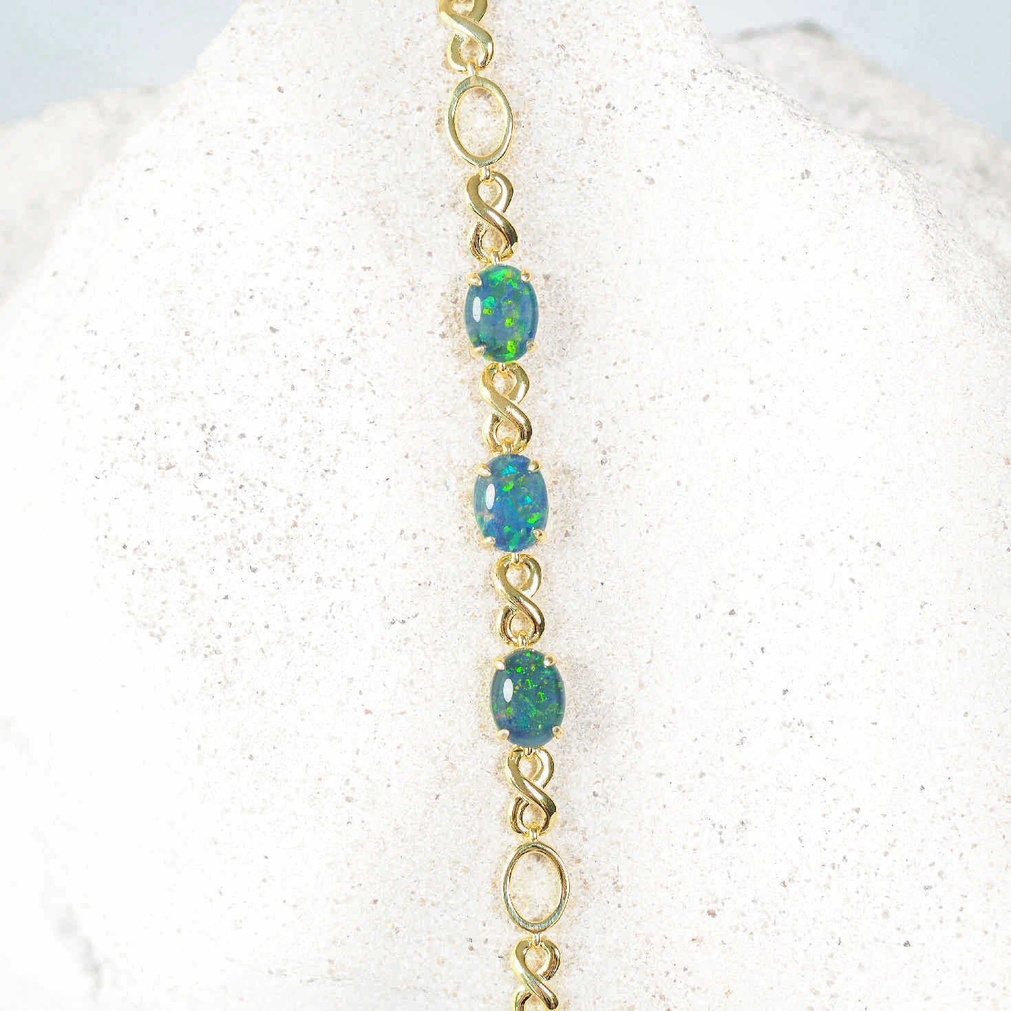 triplet opal bracelet set in gold plated silver