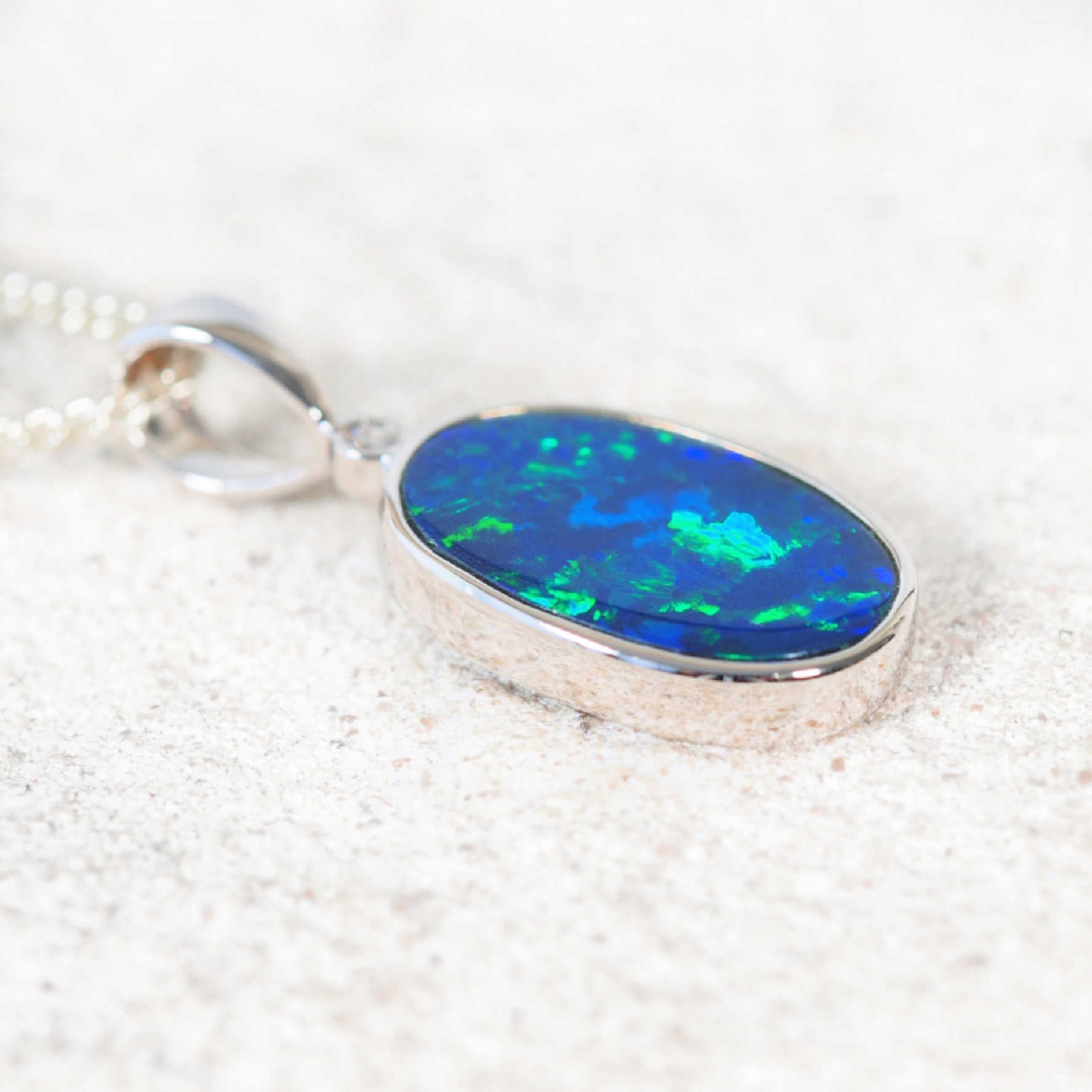 Elegant Australian opal pendant with sparkling diamond accent – ‘Felicia’ necklace by Black Star Opal