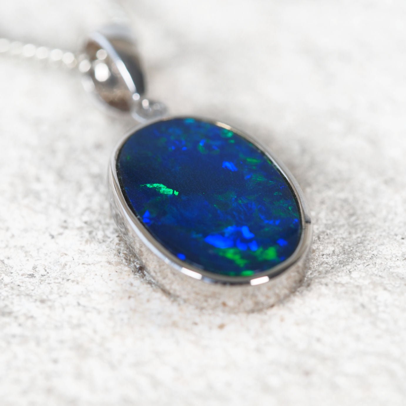 Luxury opal and diamond necklace – handcrafted 14ct white gold pendant featuring genuine Australian opal