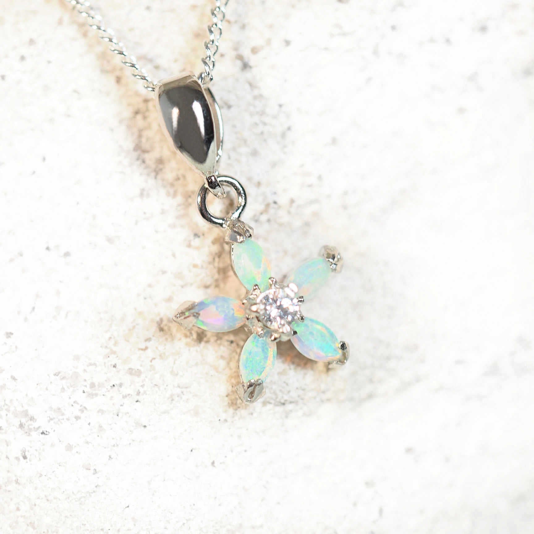 five point blue opal necklace pendant