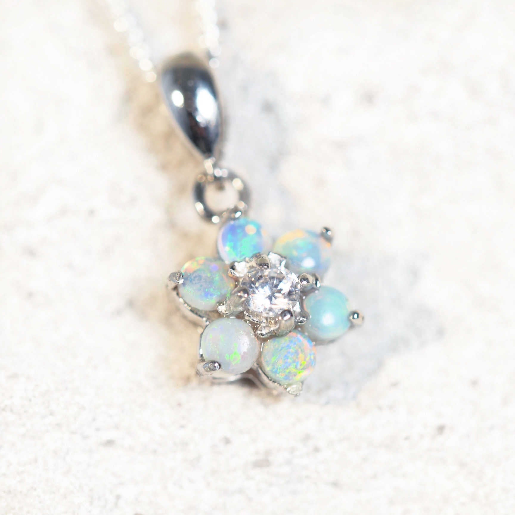 crystal blue opal pendant in silver