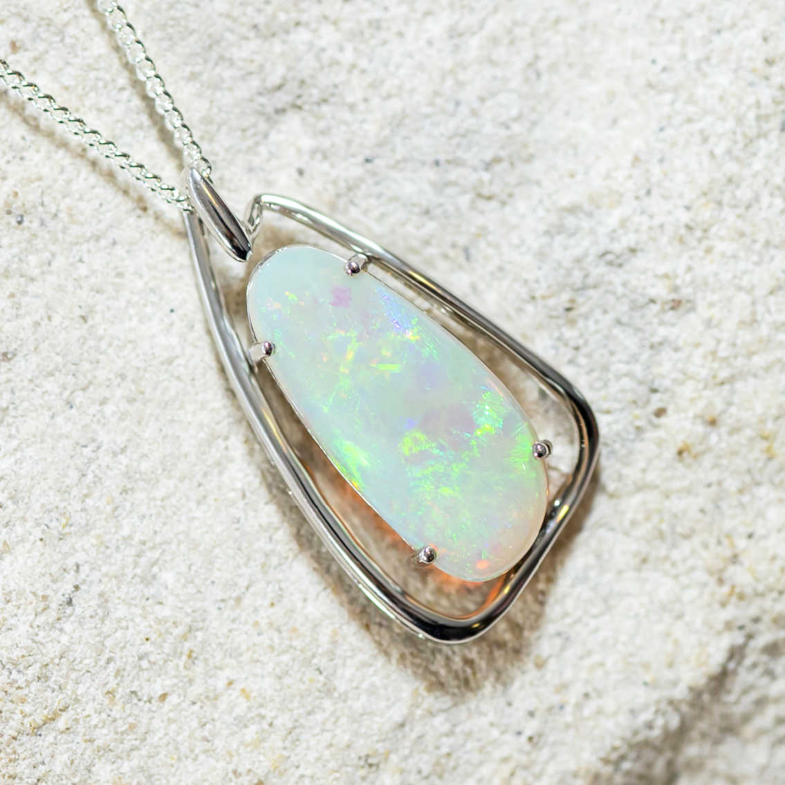 'Gia' Silver Crystal Opal Necklace