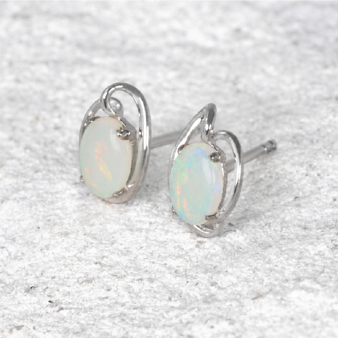 Australian crystal opal earring studs set in sterling silver