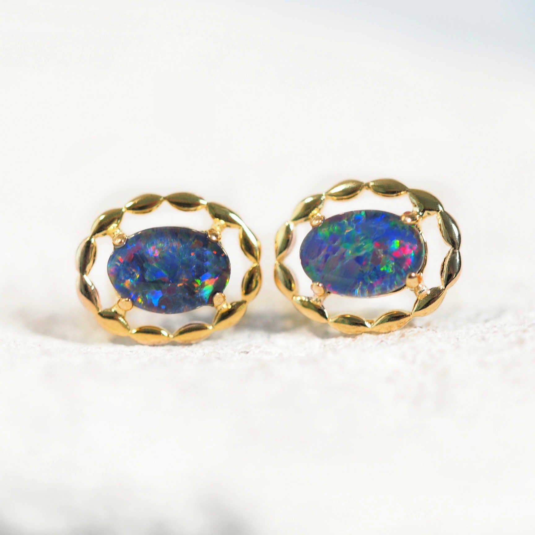 'Harley' Triplet Opal Earrings Gold Plated Silver